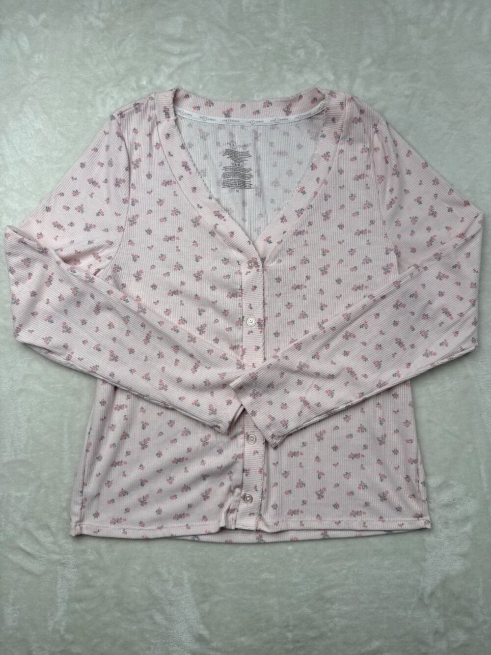 Live 2 Lounge Womens Pink Floral Pajama Set With Tank Cardigan & Pants - Size M